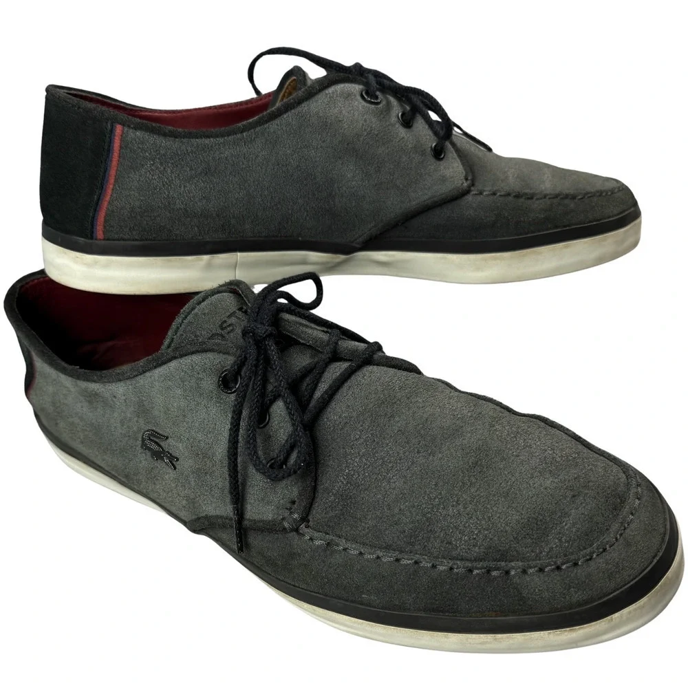Lacoste Suede Sevrin 4 Grey Black Sneakers Loafers Shoes Metal Alligator Size 13